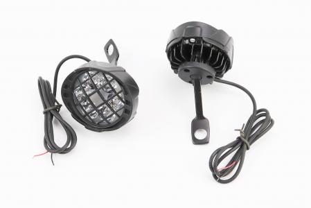 Фара додаткова світлодіодна вологозахисна з решіткою-6 LED з кріпленням під дзеркало, 67x57 мм, к-кт 2 шт, чорний до мотоцикла