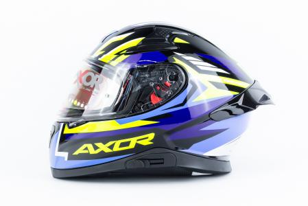 Шолом інтеграл з пинлоком (стандарт DOT/ECE), висувні окуляри APEX STREAK М (57-58см), чорно-синьо-салатовий