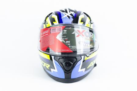 Шолом інтеграл з пинлоком (стандарт DOT/ECE), висувні окуляри APEX STREAK L (59-60см), чорно-синьо-салатовий