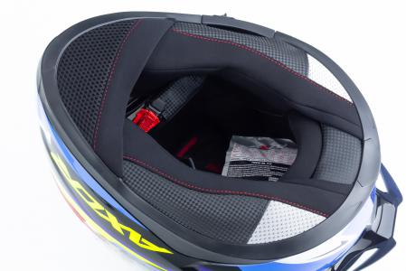 Шолом інтеграл з пинлоком (стандарт DOT/ECE), висувні окуляри APEX STREAK L (59-60см), чорно-синьо-салатовий