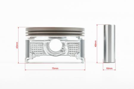 Поршень комплект 4T CB/CG, 300 STD, 75 мм 172/175Fмм Zongshen PR (висота 43 мм, палець 16 мм) (кільця ATG, біла коробка) до мотоцикла Tekken 300