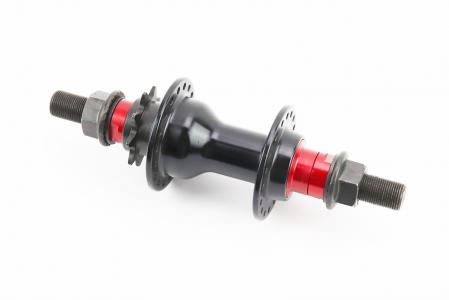 Втулка задня BMX алюмінієва 14Gx36H драйвер 9Т, 4 пром-підшипника 6902 2RS, вісь 14 мм, кріпл. гайка, чорно-червона до велосипеда RH-275
