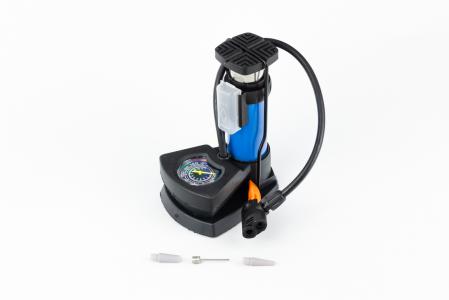 Насос ножний "підлоговий" алюмінієвий з манометром, 160 psi/11 bar, під штуцери Schrader&Presta, синій до велосипеда