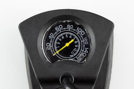 Насос ножний "підлоговий" алюмінієвий з манометром, 160 psi/11 bar, під штуцери Schrader&Presta, червоний до велосипеда