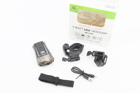 Ліхтар передній 1 діод 300 lumen, Li-ion 3.7V 1200mAh зарядка від USB, вологозахисний, чорно-сірий HJ-049 (можлива пошкоджена упаковка) до велосипеда