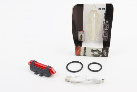 Ліхтар задній 5 діодів 15 lumen, Li-ion 3.7V 330mAh зарядка від USB, вологозахисний, BS-216/DС-918 до велосипеда