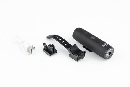 Ліхтар передній 1 діод 300 lumen алюмінієвий, Li-ion 3.7V 2200mAh зарядка від USB, вологозахисний, чорний до велосипеда