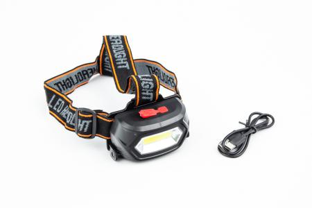 Ліхтар налобний COB 130 lumen, Акумулятор Li-ion 3.7V 18650 зарядка від USB, вологозахисний, чорний до велосипеда BL-203