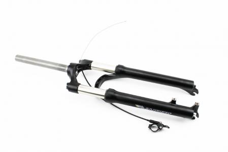 Вилка 26" амортизаційна, без різьби 1-1/8" (28,6 мм), шток 240 мм, з ходом 100 мм, Disk-brake, пружинно-масляна, виносний Lockout, чорна до велосипеда AV-360-RL