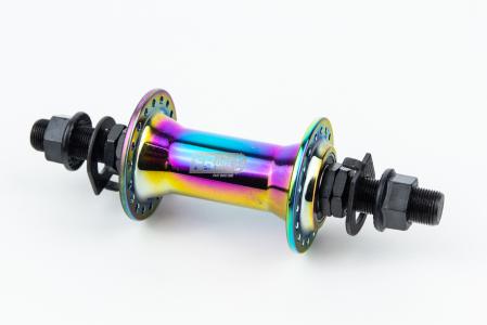 Втулка передня BMX алюмінієва 14Gx36H, 2 пром-підшипники 6902 2RS, вісь 14 мм, кріпл. гайка, хамелеон до велосипеда FH-17