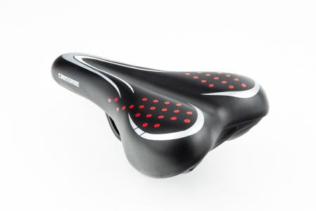 Сидіння MTB 265x150 мм, чорно-сіро-червоне до велосипеда CROSSRIDE BSK-143A