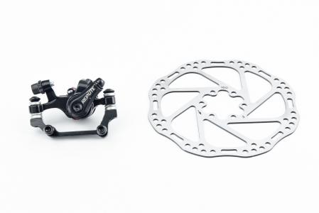 Гальмо Disk-brake задній (F180/R160 мм)+диск 160 мм, кріпл. 6 болтів, чорний до велосипеда DSC-310/RPT005