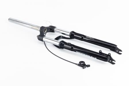 Вилка 27,5" амортизаційна, без різьби 1-1/8" (28,6 мм), шток 255 мм, з ходом 100 мм, Disk-brake, виносний Lockout, чорна до велосипеда MD-N780 RLO