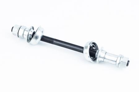 Ось задня MTB 3/8"х180 мм, c підшипниками і чашками, кріпл. гайка, чорна до велосипеда