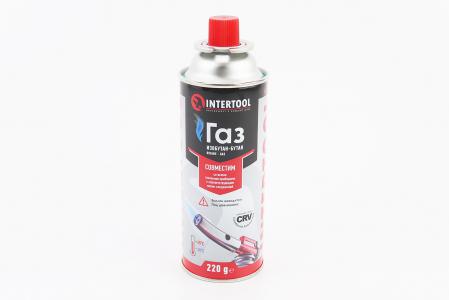 Газовий балон цанговий для горілок, портативних печей "INTERTOOL" ізобутан-пропан-бутан 220г (GS-0022)