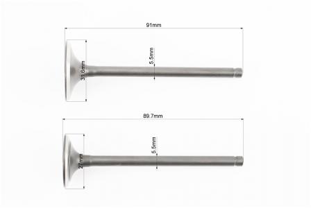 Клапани до мотоцикла CB-150/200cc: випускний (h-89,7; d-27) і впускний (h-91; d-31,6), к-кт 2 шт, TEMO