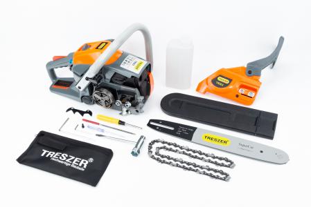 Бензопила TRESZER TRS3 39 cc (1,8кВт. шина 14", ланцюг 3/8" LP-1,3-52зуб. квад. зуб) з підкачкою, плавний пуск для бензопили