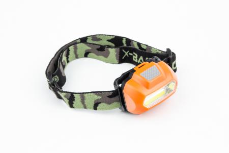 Ліхтар налобний COB 130 lumen, під батарейки 3хAAA, чорно-помаранчевий до велосипеда BL-2088