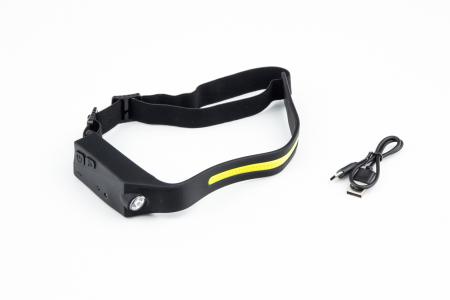 Ліхтар налобний 1 LED+COB 350 lumen, сенсорне управління рухом руки, Li-ion 3.7V 1200mAh зарядка від USB, вологозахисний, чорний 8093 до велосипеда