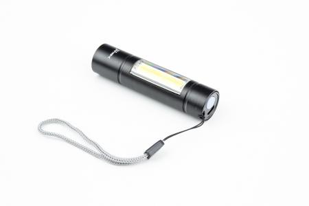 Ліхтар 1 LED+COB 300 lumen ручний, алюмінієвий, Li-ion 3.7V 450mAh зарядка від USB, вологостійкий, в пластиковому боксі, чорний до велосипеда BL-510