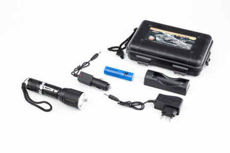 Ліхтар LED Cree XML-T6 (Zoom) 700 lumen ручний, алюмінієвий, Акумулятор Li-ion 3.7V 18650 зарядка від авто/220V, вологозахисний, чорний до велосипеда BL-1860