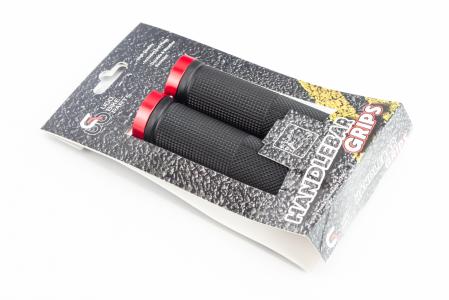 Ручки керма 130 мм з затиском Lock-On з двох сторін, чорно-червоні U-165A (TPE) до велосипеда