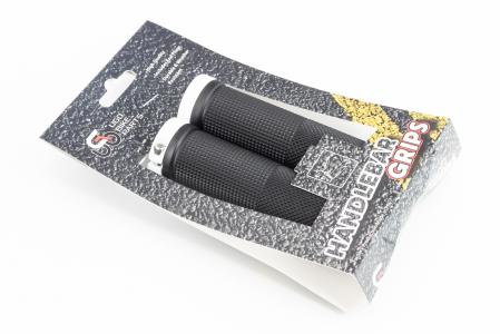 Ручки керма 130 мм з затиском Lock-On з двох сторін, чорно-білі U-165A (TPE) до велосипеда