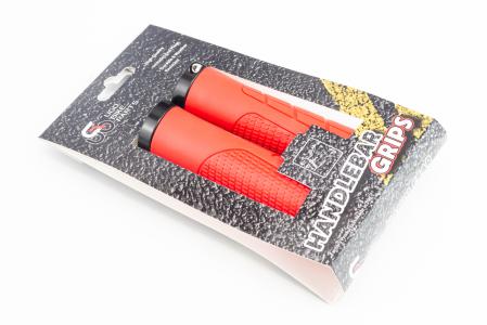 Ручки керма 135 мм з затиском Lock-On, червоно-чорні U-047 (TPE) до велосипеда