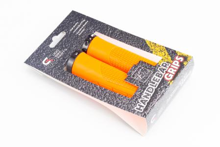 Ручки керма 135 мм з затиском Lock-On, оранжево-чорні U-047 (TPE) до велосипеда
