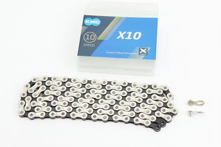 Ланцюг приводний до велосипеда 1/2x11/128 116L 10 швидкостей KMC X10, сріблясто-чорний