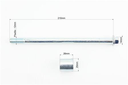Вісь заднього колеса до мопеда Delta d12 мм L210 мм з втулкою і гайкою PRC