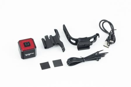Ліхтар задній COB LED алюмінієвий, Li-ion 3.7V 350mAh зарядка від USB, датчик світла, Автоматичний СТОП-СИГНАЛ, чорний WT005 до велосипеда