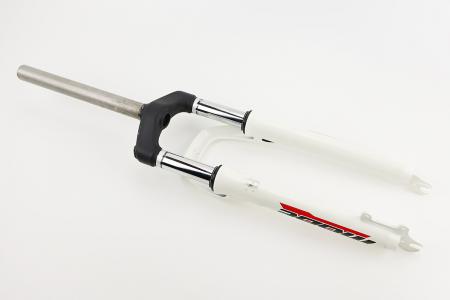 Вилка амортизаційна до велосипеда 26" без різьби 1-1/8" (28,6 мм), шток 240 мм, хід 60 мм, під диск, біла PRC