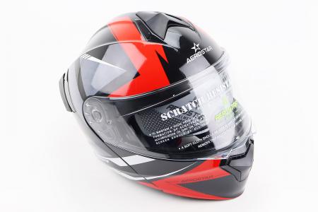 Шолом модуляр до мотоцикла ELEVATE M, чорний глянець з червоно-сірим малюнком, AEROSTAR