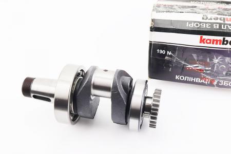 Колінвал до двигуна R185/R190 (D болта M12x1,5, D шийки 52 мм, H 107 мм) з підшипниками та шестернею, запресований KAMBERG