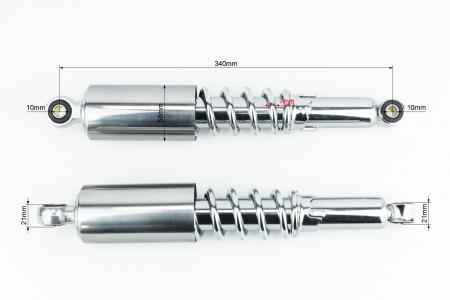 Амортизатор задній JH/CB/CG-340мм*d58 мм (втулка 10 мм / втулка 10 мм) зі стаканом регул., хром комплект 2 шт для мототехніки