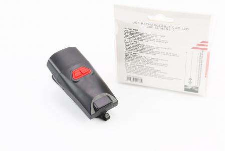 Ліхтар передній 1+7 діодів 360 lumen, Li-ion 3.7V 500mAh зарядка від USB, вологозахисний, чорний BG-C20 до велосипеда
