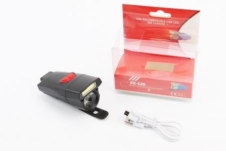 Ліхтар передній 1+7 діодів 360 lumen, Li-ion 3.7V 500mAh зарядка від USB, вологозахисний, чорний BG-C20 до велосипеда