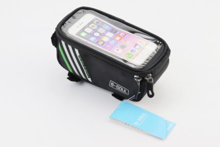 Сумка на раму з відділенням для смартфона 175х90х90 мм, світловідбиваючі смуги, кріпл. на липучці, вологозахисна, чорно-сіро-зелена до велосипеда