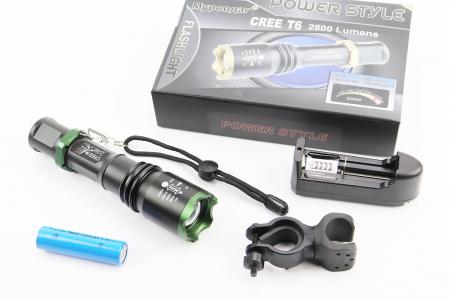 Ліхтар передній 1 діод 2800 lumen алюмінієвий, Li-ion 3.7V 3800mAh з зарядкою, вологозахисний, чорний BL-1820 до велосипеда