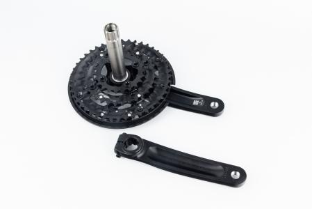 Шатуни "Hollowtech II" 170 мм, 44.32.22T MTB+каретка PW-BB73, інтегрована вісь 24 мм, алюмінієві, чорні Burner 401-TT-N до велосипеда