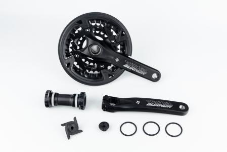 Шатуни "Hollowtech II" 170 мм, 44.32.22T MTB+каретка PW-BB73, інтегрована вісь 24 мм, алюмінієві, чорні Burner 401-TT-N до велосипеда