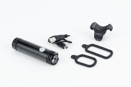 Ліхтар передній 1 діод 120 lumen алюмінієвий, Li-ion 3.7V 600mAh зарядка від USB, вологозахищений, чорний JY-7012F до велосипеда