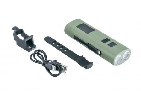 Ліхтар передній 2+1 діода + Power Bank, Li-ion 3.7V 3000mAh зарядка від USB, вологозахисний, зелений Z818 до велосипеда