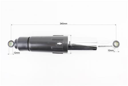 Амортизатор задній до скутера JH/CB/CG 345 мм d60 мм, втулки 12/10 мм, регульований, чорний PRC