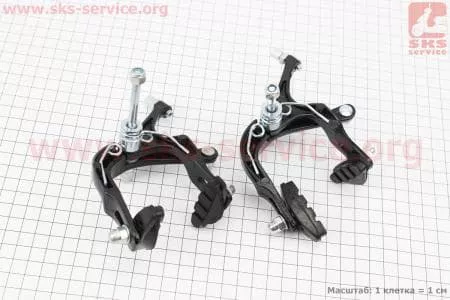 Тормоз "ШОССЕ" V-brake задний+передний, ход колодки 48-68мм, клещевого типа, алюминиевые, черные для велосипеда