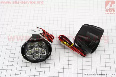 Фара дополнительная светодиодная влагозащитная - 6 LED с креплением, к-кт 2шт 64*52мм