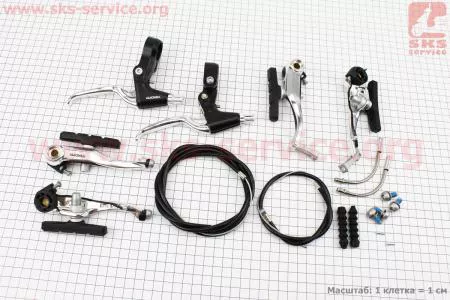 Тормоз V-brake задний+передний в сборе 103мм, рычаги+троса, алюминиевые, HJ-620A6+HJ-296ADV для велосипеда