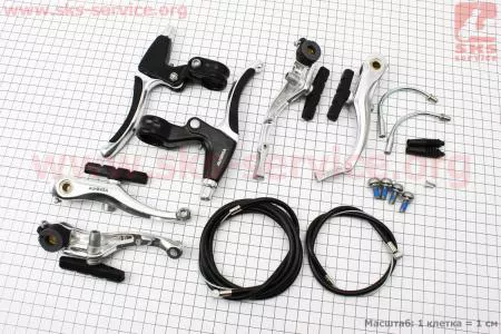 Тормоз V-brake задний+передний в сборе 110мм, рычаги+троса, алюминиевые, HJ-805AD для велосипеда