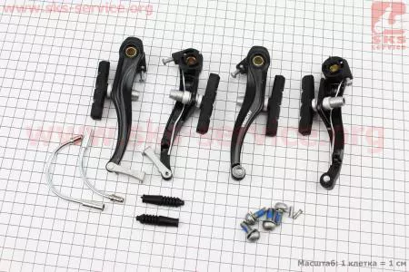 Тормоз V-brake задний+передний в сборе 110мм, алюминиевые, черный HJ-805AD7 для велосипеда